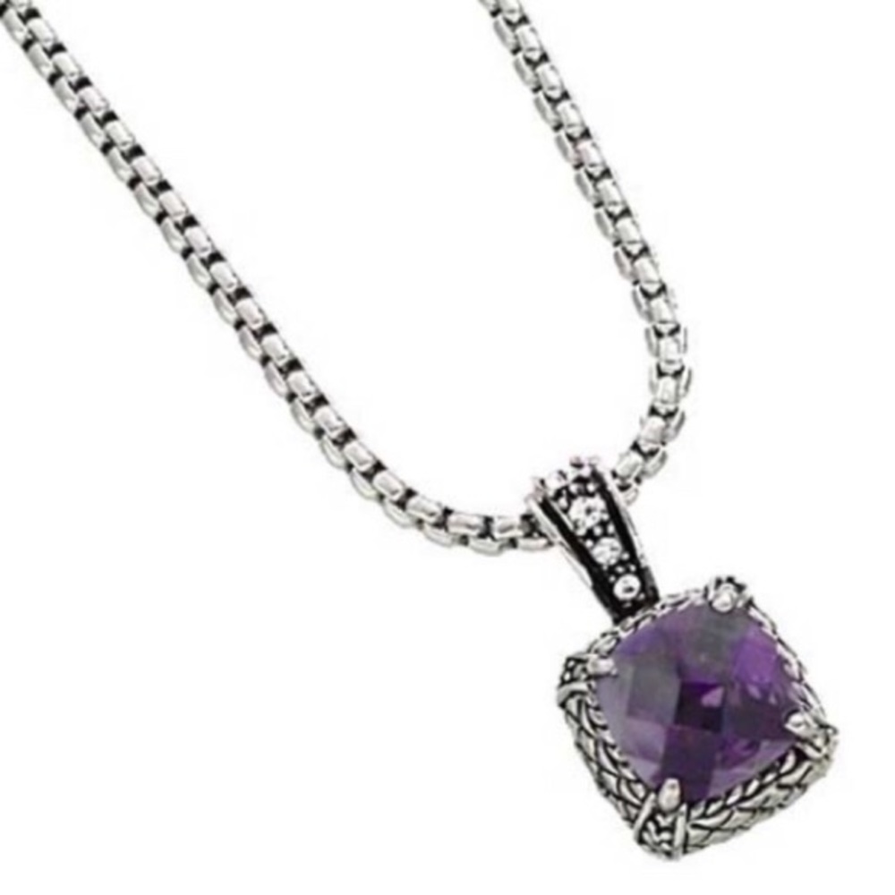 Purple Cubic Zirconia Pendant Necklace Silver